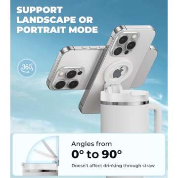 Litaget for Stanley Cup Phone Holder with Magnetic Phone Holder for Quencher H2.0 FlowState Tumbler 20oz 30oz Foldable Stand Water Bottle Accessory Hands Free for All Phones Cases M(20/30)