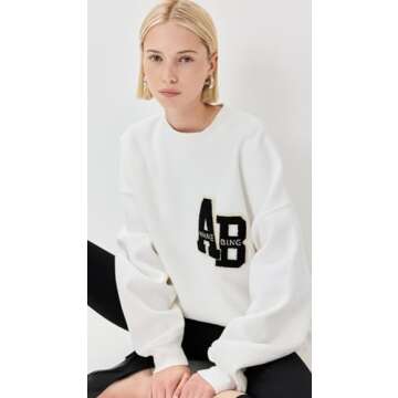 ANINE BING Women's Miles Sweatshirt Letterman Off White - Cozy Style for Everyday