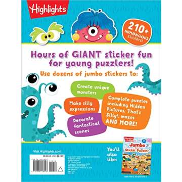 Giant Sticker Monster Fun: Hours of Giant Sticker Fun for Young Puzzlers 3 and Up, Halloween Mazes, ...