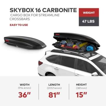 Yakima SkyBox 16 Carbonite 16 Cu Ft Cargo Box, Roof Carrier Hard-Shell Vehicle Storage with SKS Lock...