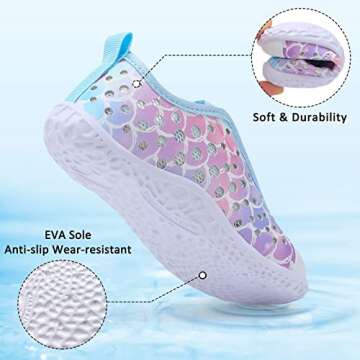 Fires Girls Water Shoes Toddler Water Shoes for Girls for Beach Swim Pool Quick Dry Barefoot Aqua Socks Slip-On Breathable Sneakers Lightweight Flexible Kid Summer Shoes bluefishscale 5.5-6 Toddler