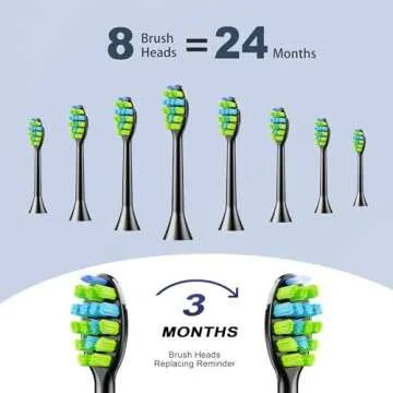 7AM2M Sonic Electric Toothbrush for Adults and Kids, with 8 Brush Heads and Travel Case,5 Modes with 2 Minutes Build in Smart Timer, One Charge Use for 90 Days, Rechargeable Toothbrushes(Black)