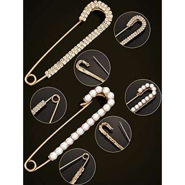 Women Brooch Pins Sweater Shawl Clips Faux Crystal Pearl Brooches Safety Pins Dress Shirt Clips for ...