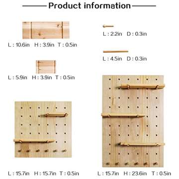 Creation Core Wooden Pegboard with 2 Floating Shelves & 6 Pegs Hooks Wall Storage Organizer System f...