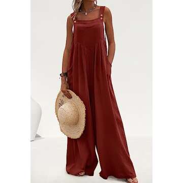 PRETTYGARDEN Women's Bib Overalls Casual Summer Sleeveless Strap Loose Wide Leg Jumpsuits with Pocke...