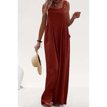 PRETTYGARDEN Women's Bib Overalls Casual Summer Sleeveless Strap Loose Wide Leg Jumpsuits with Pockets (Dark Brown,Small)
