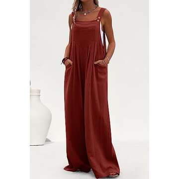 PRETTYGARDEN Women's Bib Overalls Casual Summer Sleeveless Strap Loose Wide Leg Jumpsuits with Pockets (Dark Brown,Small)