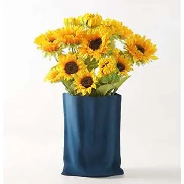 Ceramic Joe Creative fold Paper Bag Ceramic vase Handmade Ceramic vase Living Room Bedroom Model Room Flower Arrangement Ornaments Jewelry (Blue)