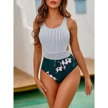 IFFEI Family Matching Mommy and Me Swimsuits Floral Printed Cutout Womens One Piece Bathing Suit Tum...
