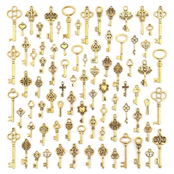 JIALEEY 80 PCS Vintage Skeleton Key Set Charms for Crafting & Jewelry Making