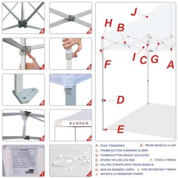 Eurmax USA 10 x 10 Pop up Canopy Commercial Tent Outdoor Party Canopies with 4 Removable Zippered Sidewalls and Roller Bag Bonus 4 Canopy Sand Bags & 24 Squre Ft Extended Awning(White)