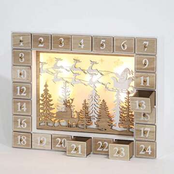 BRUBAKER Reusable Wooden Advent Calendar to Fill - Flying Santa Claus with LED Lighting - DIY Christ...