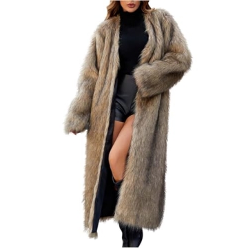 AQAYL Long Faux Fur Coats for Women Open Front Cardigan Fuzzy Fleece Jacket Warm Winter Coats Fashio...