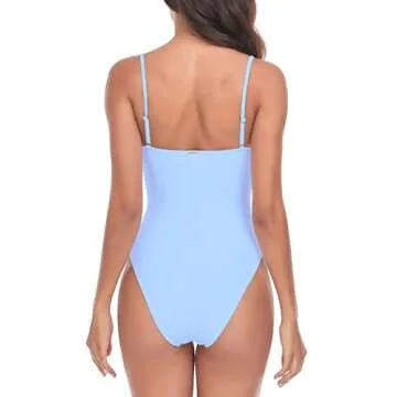 RELLECIGA Women's Sea Blue High Cut Bandeau One Piece Swimsuits with Adjustable Shoulder Straps Size Large