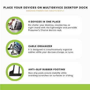 Prosumer's Choice Multi-Device Smartphones and Tablets Charging Station and Device - Laptop Organizer Tablet Storage - Lightweight and Portable -Charge Up to 4-Devices, Black