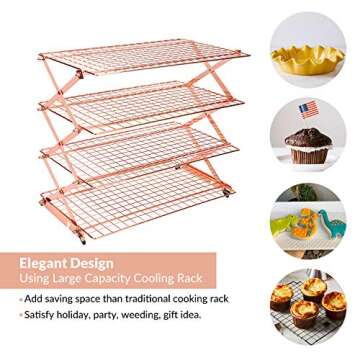 Geesta 2/3/4-Tier Collapsible Cooling Rack with Adjustable 3 Setting Design Stackable Cooling Roasting Cooking for Cookies Baking - Copper Cooking Utensils
