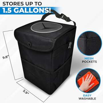 EcoNour Car Trash Can with Lid, Hanging Car Garbage Can, Water Proof Car Trash Bag for SUVS, Trucks and Sedans Car Trash Bin, Car Trash Can for Women, Truck Essentials for Men