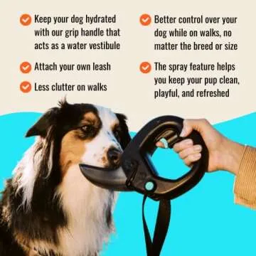 Spleash Dog Water Bottle With Flip-Open Cup & Squirt Feature Without Leash - Portable Pet Water Dispenser Grip Handle Attaches To Your Leash Clutter-Free Hikes Runs Walks Travel - Holds 12 Fl Oz Water