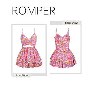 AGERWAY Rompers For Women Summer Romper Dresses For Women Ruffle Romper Pink Floral Romper Short Romper L