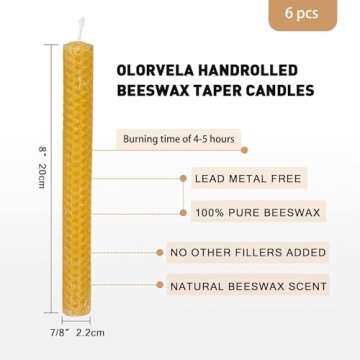 Olorvela Natural Handmade Beeswax Taper Candles - 6 Pack for Elegant Occasions