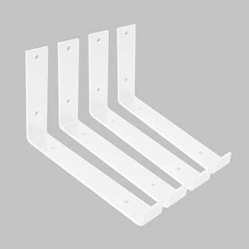 Shelf Brackets 10 Inch 4PCS Heavy Duty White Wall Bracket with Lip for Floating Shelves Rustic Iron ...