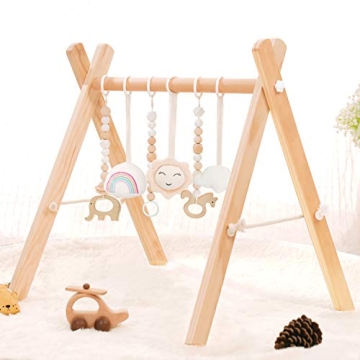 HAN-MM Wooden Baby Gym with 6 Toys for Newborns