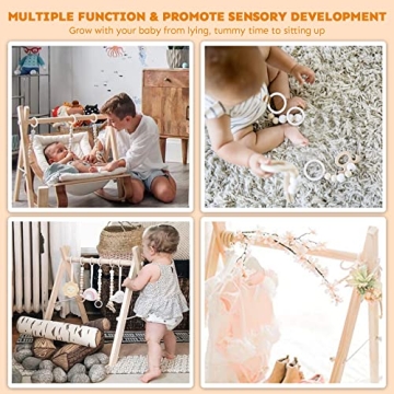 HAN-MM Wooden Baby Gym with 6 Toys for Newborns