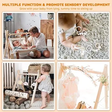 HAN-MM Wooden Baby Gym with 6 Toys for Newborns