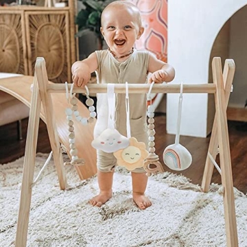 HAN-MM Wooden Baby Gym with 6 Toys for Newborns