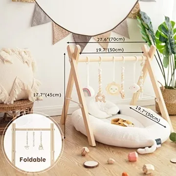 HAN-MM Wooden Baby Gym with 6 Toys for Newborns