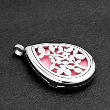 JewelryJo Tree of Life Tear Drop Water Drop Aromatherapy Essential Oil Diffuser Necklace Locket Perfume Pendant