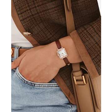 Lola Rose Women's Dainty Watch, Genuine Brown Leather Strap Wrist Watch. Mother of Pearl Dial Ladies...