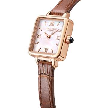Lola Rose Women's Dainty Watch, Genuine Brown Leather Strap Wrist Watch. Mother of Pearl Dial Ladies Watch. Women Watch Gift.