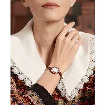 Lola Rose Women's Dainty Watch, Genuine Brown Leather Strap Wrist Watch. Mother of Pearl Dial Ladies Watch. Women Watch Gift.