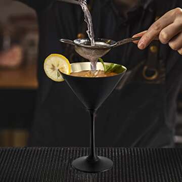 Elegant 8 Ounce Matte Black and Gold Martini Glasses Set