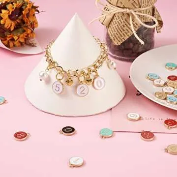 FASHEWELRY 70Pcs Alloy Enamel Number Charms 7 Colors Flat Round 0-9 Number Pendants for DIY Jewelry Making