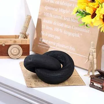 Yalikop 2 Link Wood Chain Link Decor Coffee Table Wood Knot Decor Hand Carved Modern Farmhouse Ornament Boho Rustic Natural Chain Items for Home Living Room Bedroom Shelf Decorations(Black)