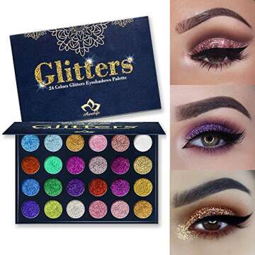 Aolailiya 24 Color Pressed Glitter Eyeshadow Palette - Mineral Ultra Shimmer Makeup Palette Eye Shad...