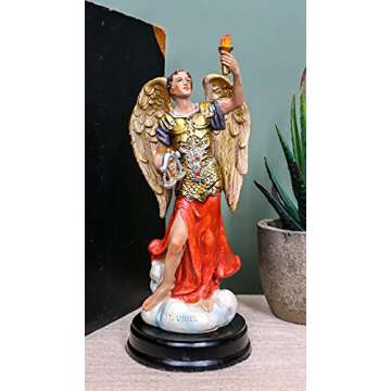 Ebros Catholic Church Archangel Saint Uriel with Holy Spirit Torch Statue with Brass Plated Title Wo...