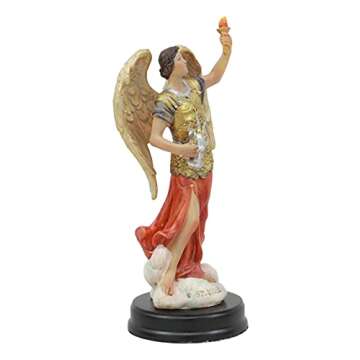 Ebros Catholic Church Archangel Saint Uriel with Holy Spirit Torch Statue with Brass Plated Title Wood Base 5.75" Tall Christian Devotional Altar Sculpture