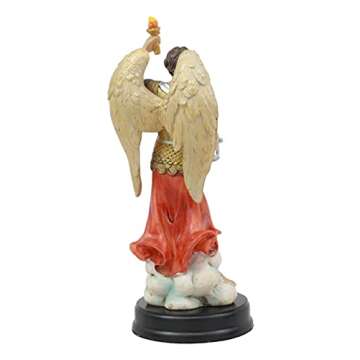 Ebros Catholic Church Archangel Saint Uriel with Holy Spirit Torch Statue with Brass Plated Title Wood Base 5.75" Tall Christian Devotional Altar Sculpture