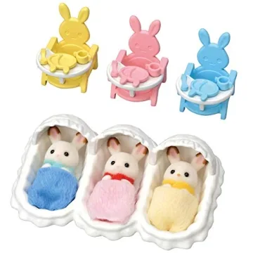 Calico Critters Triplets Care Set - Dollhouse Playset with 3 Hopscotch Rabbit Figures & Accessories ...