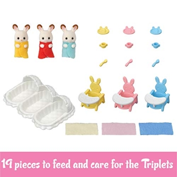 Calico Critters Triplets Care Set - Dollhouse Playset with 3 Hopscotch Rabbit Figures & Accessories Included