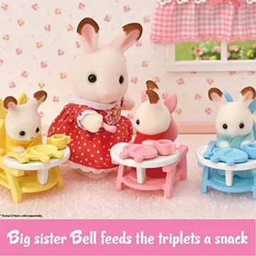 Calico Critters Triplets Care Set - Dollhouse Playset with 3 Hopscotch Rabbit Figures & Accessories Included