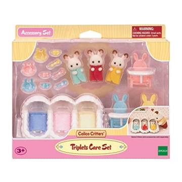 Calico Critters Triplets Care Set - Dollhouse Playset with 3 Hopscotch Rabbit Figures & Accessories Included