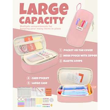 SUNEE Cute Pencil Case, Aesthetic Pen Pouch, Colored Large Pencil Bag with Zipper, Kawaii Stationery...