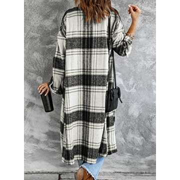 SHEWIN Womens Casual Lapel Button Down Long Plaid Shirts Coat Lightweight Tartan Shacket Jacket 2023 Fall Fashion Flannel Shirt for Women,US 12-14(L),Black