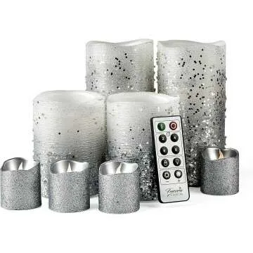 Silver Glitter LED Candles - Battery Operated 8 Pack