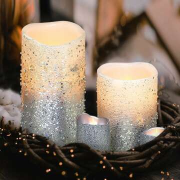 Silver Glitter LED Candles - Battery Operated 8 Pack