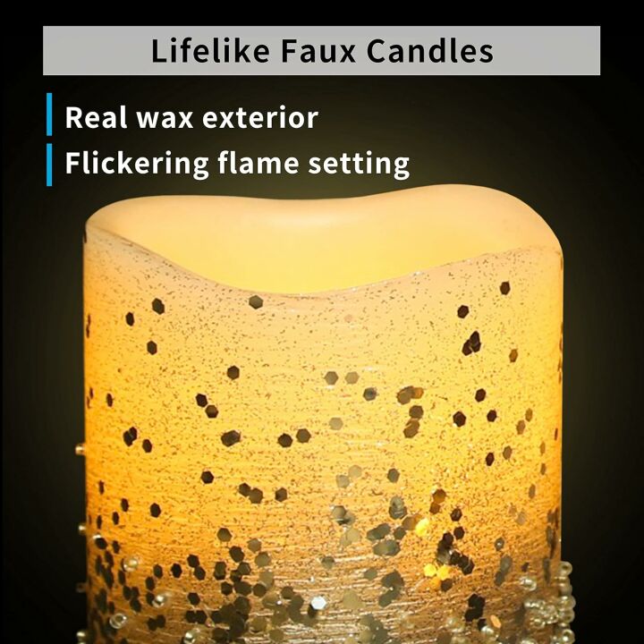 Silver Glitter LED Candles - Battery Operated 8 Pack